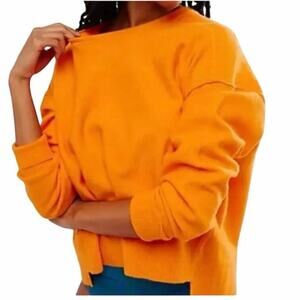 NWT Free People Women XS Luna Pullover Bright Marigold Tangerine Orange